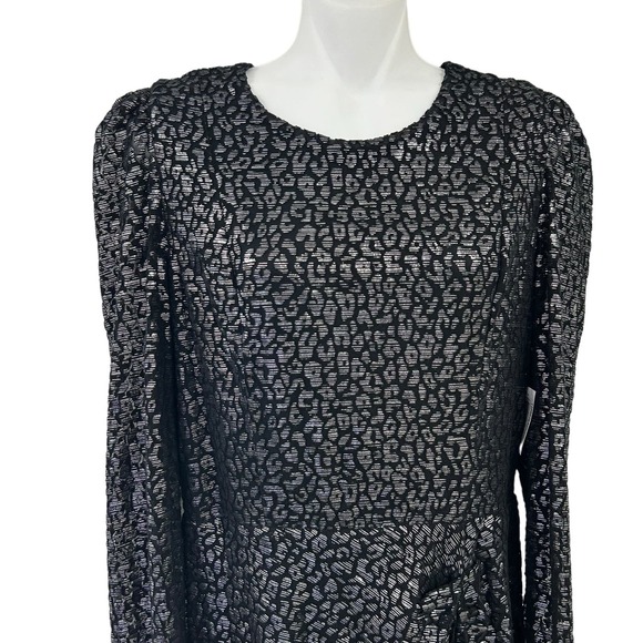 NWT Aqua Black Metallic Leopard Pattern Long Sleeve Dress Large - Picture 4 of 6